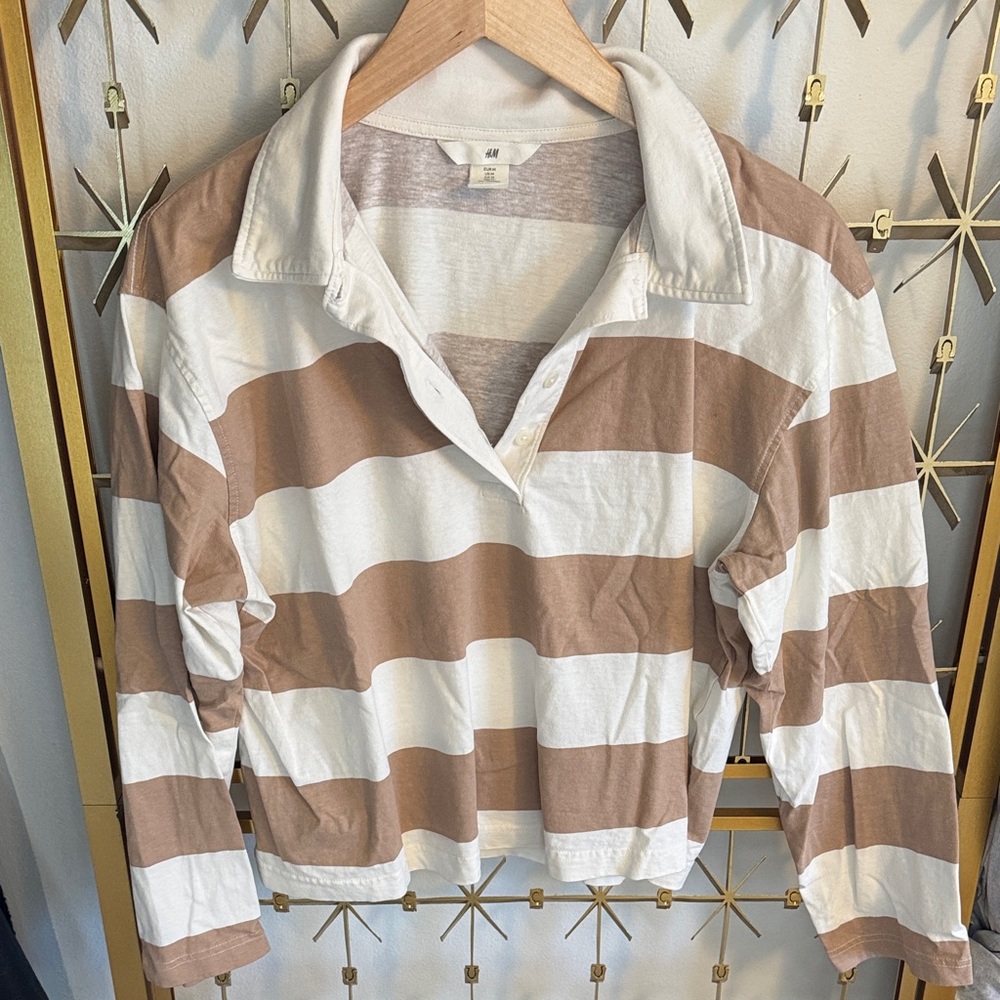 H&M White and Brown Striped Button Down Shirt
